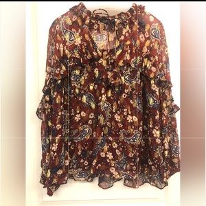 ZARA metallic thread holiday blouse top tassels size med-large new